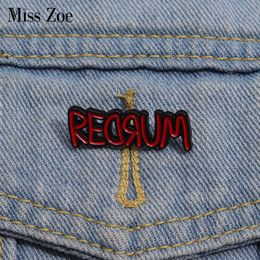 REDRUM Enamel Pins Custom Red Letters Brooches Lapel Badges Punk Gothic Horror Movie Jewellery Gift for Kids Friends