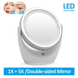 Compact Mirrors LED Makeup Mirror 1X 5X Magnification Rotating Portable Double Sided Cosmetic Mirrors With LED Light Lamp Dressing Vanity Mirror 231128