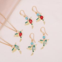 Pendant Necklaces Cute Lovely Bule Bird Earring Necklace Jewellery Sets For Women Fashion Party Accessories Enamel Copper Ear Gift