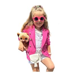 Jackets 1 10years Pink Blazer For Kids Girls Double Breasted Buttons Jacket Coats Toddler Children s Autumn Winter Clothing 231128