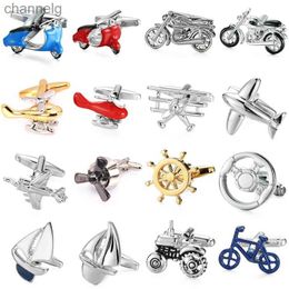 Cuff Links Novel French shirt Cufflinks Aircraft sailboat racing car bicycle motorcycle Design cuff button Red Blue Cuff-links for Men's YQ231128