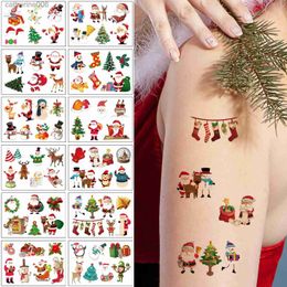 Tattoos Colored Drawing Stickers 12 Sheets Christmas Series Cartoon Pattern Temporary Tattoo StickersL231128