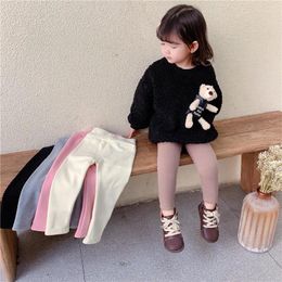 Trousers 2023 Ins Autumn Winter Children Girls Pants Thickened Skin Solid Colour Warm Kid Leggings Elastic Waist Baby Girl