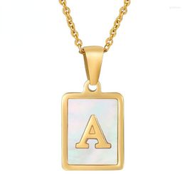 Pendant Necklaces 2023 Jewelry Square Color Plated Letter Titanium Steel Shell Necklace Stainless Women