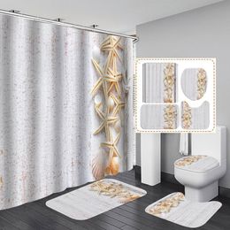 Curtains High Quality Polyester Fabric Shower Curtain Beach Shell Starfish Bathroom Curtains Antiskid Rugs Toilet Lid Cover Bath Mat