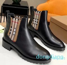 Black and Brown Genuine Leather Chelsea Ankle Boots Elastic band Thick Block Low Heel Round Outdoor shoes boots