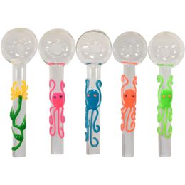 Wholesale Octopus Glass Oil Burner Pipes Glow in Dark Luminous Hand Pipe Spoon Burners Bubbler 10 Kinds Colours Smoking Tube