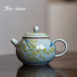 Teaware Ice Cracked Handpainted Maple Leaf Underglaze Colour Open Piece Ceramic Teapot Tea Set Chinese Household Ceramic Small Pot