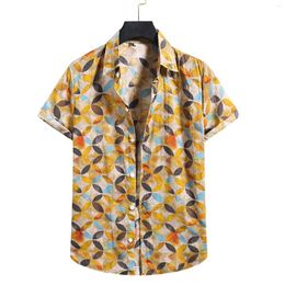 Men's T Shirts Floral Sleeve Shirt Top Linen Men's Blouse Fashion Short Print Button Cotton Men Solid