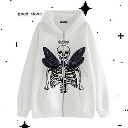 Sweatshirts Y2k Rhinestone Skeleton Women Gothic Black Zip Up Oversized Autumn Female Harajuku Hooded Jacket Streetwear essentialhoodies 3 I12I