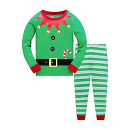 Clothing Sets Christmas Baby Boys Girls Long Sleeve Printing T-shirt Stripe Pants Clothing Sets Kids Baby Green Children's Clothes Suit 231127