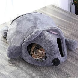 Mats Cute Cat Soft Cave Bed Funny Mice Shape Kitten House With Two Playing Ball Toys Warm Nest Pet Cats Sleeping Mat