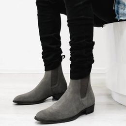 Boots Grey Chelsea Boots for Men Flock Business Men Ankle Boots Cowboy Boots Handmade Men Boots Size 38-46 231128