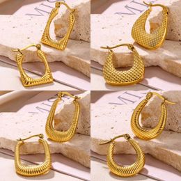 Hoop Earrings Stripe Rectangle For Women Gold Plated Stainless Steel Geometric Hoops Chunky Piercing Punk Jewellery