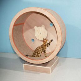 Scratchers Cat Climbing Frame Solid Wood Cat Scratch Treadmill Scratcher Wheel for Cats Sports Toys Cat Scratching Post with Climbing Wheel