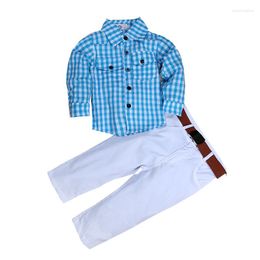 Clothing Sets Daily Wear For 2 3 4 5 6 7 Years Kids Boys Children Fashion Cotton Set Plaid Shirt White Pants Belt Pieces Causal Outfit