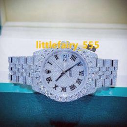 Anant Jewels Luxury Fashion White Gold Roman Number High Quality Hip Hop Full Diamond Round Men's Iced Out Quartz Watch