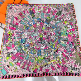 Sarongs Manual Hand Rolled Twill Silk Scarf Women Hopi Print Square Scarves Wraps Echarpes Curled Foulards Femme Bandana Hijabs 90x90CM 230427