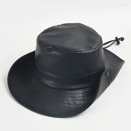 Wide Brim Hats Fashion Pu Leather Cowboy Hat Women's Sun Outdoor Men's Fishing Hiking Equipment Unisex Bucket