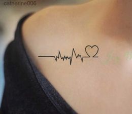 Tattoos Coloured Drawing Stickers Waterproof Temporary Tattoo Sticker Body Art Love Wave Heartbeat Line Small Size Fake Tatto Flash Tatoo for Girl WomenL231128