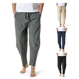 Pants Cotton linen summer pants men Loose casual lightweight japanese streetwear Elastic waist joggers men Yoga Pants Home