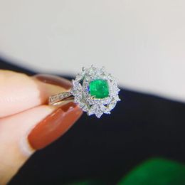 Cluster Rings Custom Design 18k Gold Sugar-loaf Cut Natual Emerald Diamond Ring Engagement Wedding For Women