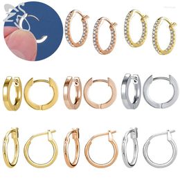 Hoop Earrings ZS 1 Pair Circle Smooth Earring Simple 925 Silver Stud For Women GirIs Korean CZ Crystal Jewellery Gift