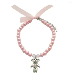 Dog Apparel XKSRWE Beads Pet Necklace Cat Collar Rhinestones Bear Charm Puppy Jewelry For Female Dogs Cats Small Medium