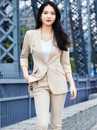 Women's Two Piece Pants 2023 Apricot Blazer Women Business Suits Pant And Jacket Sets Office Ladies Work Uniform Pantsuits