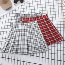 Skirts Red Plaid Pleated Skirt Pants Women's Clothes Korean Stylish Girls School Summe Mini A Line Saias Black Skort For Women