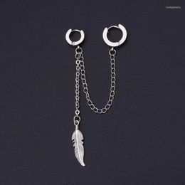 Dangle Earrings 1Pc Titanium Feather Pendant Double Long Chain Leaf Earring Korean Idols Jewellery