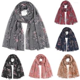 Scarves Yarn Shawls Wraps Fashion Breathable Floral Printing Muslim Hijab Lace Headband Beach Towels Woman