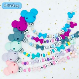 Pacifier Holders Clips# Free Handmade Personalized Name Baby Clips Chains Silicone Beads Teether Teething Toys Dummy Holder Chain Gift 230427