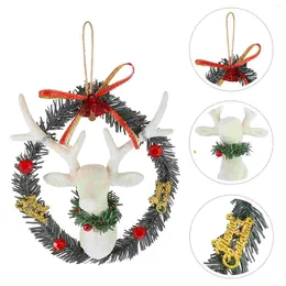 Decorative Flowers Christmas Reindeer Wreaths Head Wreath Front Door Wall Decor Ornaments Merry Hanging Artificial