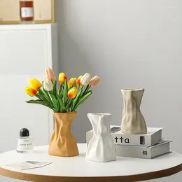 Vases Handmade Irregular Ceramic Vase For Flowers With Nordic Buttercream Texture And Crinkle Design