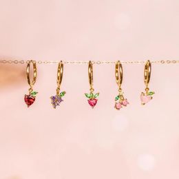 Hoop Earrings Cute Summer Collection CZ Colorful Fruits Charm 18K Gold Plated Small Huggies For Girl Ladies Sweet Dainty Fruit Earring