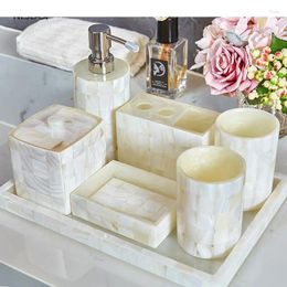 Bath Accessory Set Nordic Shell Pattern Resin Bathroom Supplies Cup With Tray Accessories Toothbrush Holder Soap Dispenser Dish Mouth