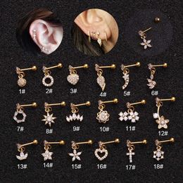 Piercing Cubic Zirconia Earrings Stud Heart Cross Drop Stainless Steel Pin Anti-allergy Studs Earring Body Ornaments Ear Bone Nail 14K Real Gold Jewellery Wholesale