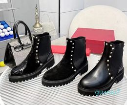 ankle boot black leather boots studded designer 20mm low heel round toe