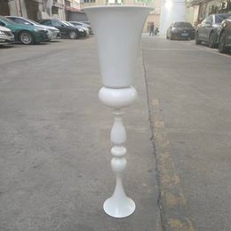 Wholesale decor Metal white Candle Holders Road Lead Pillar Candlestick Table Centrepiece Stand white Candelabra Flowers Vases imake860