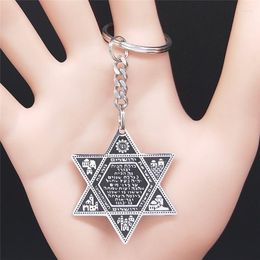 Keychains Fashion Hexagram Stainless Steel Wallet Chain For Men Star Of David Shield Pendant Key Jewish Jewelry Llaveros Para Hombre KXS07