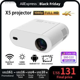 Projectors X5 projector 4k supported Android 11 Full HD 1920x1080p 12000 Lumens Wifi 5G BT Beam projector For Home theater video projector Q231128