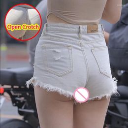 Women's Jeans Korean Style Woman Open Crotch Pants With Hidden Zippers Mini Short Sexy Y2K Push Up Booty Lifting Crotchless Panties Club