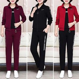 Women's Two Piece Pants Stylish Mid-aged Winter 3-piece Set With Cozy Coat Top Loose Plus Size Soft Warm