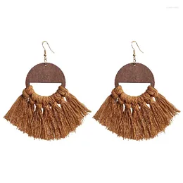 Dangle Earrings 2023 Fashion Morandi Color Macrame Tassel Drop For Women Geometric Hollow Wooden Boho Handmade Earring