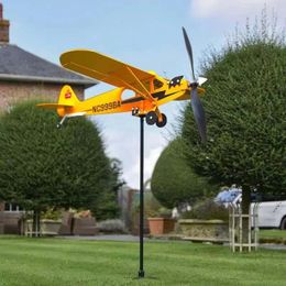 Garden Decorations 3D Piper J3 Cub Wind Spinner Plane Metal Airplane Weather Vane Outdoor Roof Direction Indicator WeatherVane Decor 231127