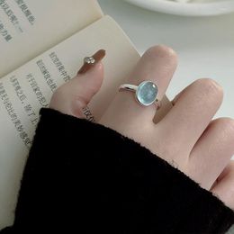 Cluster Rings 925 Sterling Silver For Women BLue Stone Simple Minimalist Open Adjustable Finger Fashion Band Female Bijoux