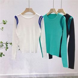 Women's Sweaters Contrast Colour Stripe Bottoming Knit Jumpers Autumn Winter Korean High Street Pull Femme Hollow Out Off-shoulder Sweater