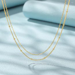 Pendants ROXI Real 925 Sterling Silver Double Layered Basic Chain With Bead Women's Necklace Gold Color Stacked Choker Necklaces