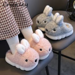 Slipper Rabbit Cartoon Kids Home Cotton Shoes Winter 3D Plush Slippers For Boys Girls Warm Soft Bottom Floor Children Slippers 231127